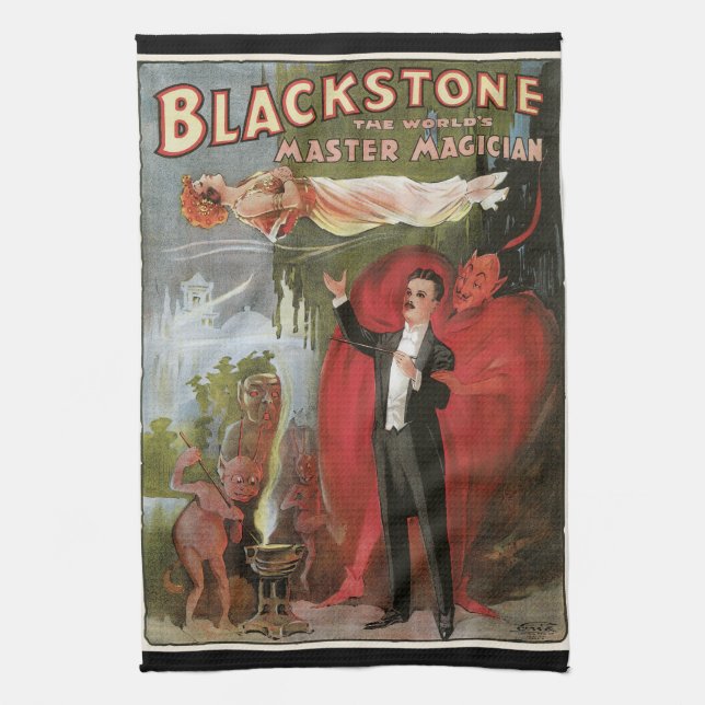 Vintage Magic Poster, Great Blackstone Magician Kitchen Towel (Vertical)