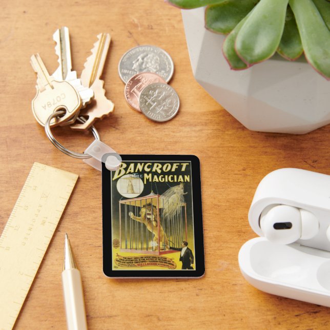 Vintage Magic Poster, Magician Bancroft and Lion Keychain (Desk)
