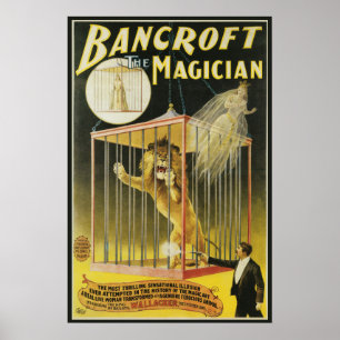 Vintage Magic Poster, Magician Bancroft and Lion Poster
