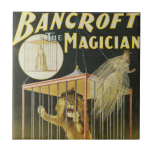 Vintage Magic Poster, Magician Bancroft and Lion Tile