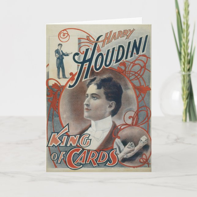 Vintage Magic Poster, Magician Harry Houdini Card (Front)