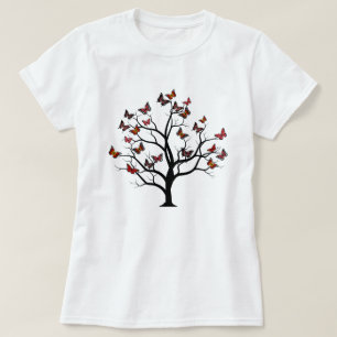 Vintage Magic Red Orange Brown Butterfly Tree T-Shirt