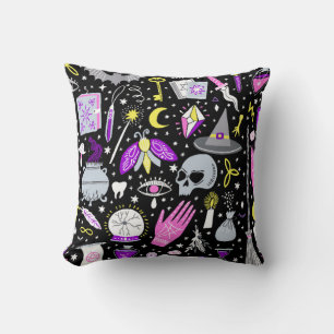 vintage magic witch seamless pattern. Witchcraft b Throw Pillow