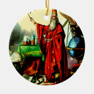 Vintage Magic Wizard Merlin Fate Litho Label Art Ceramic Ornament