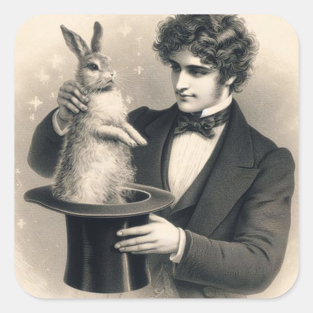 Vintage Magician and Rabbit Magic Trick  Square Sticker (Front)