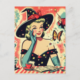 Vintage Magician Pin Up Postcard