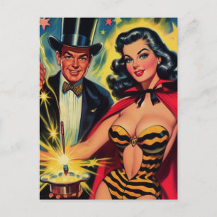 Vintage Magician Pin Up Postcard
