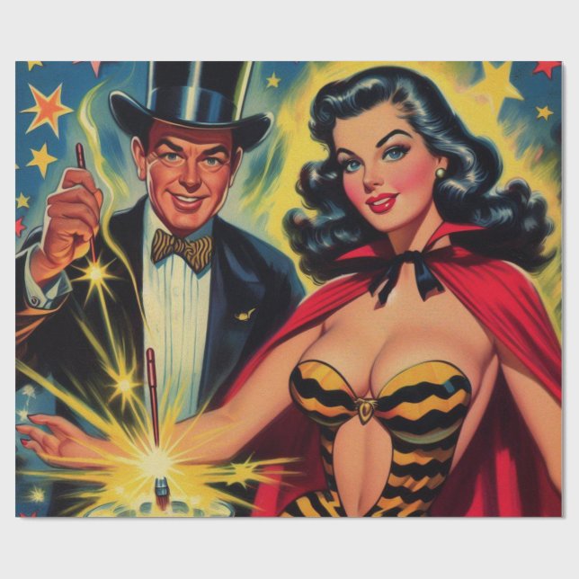 Vintage Magician Pin Up Wrapping Paper (Flat)