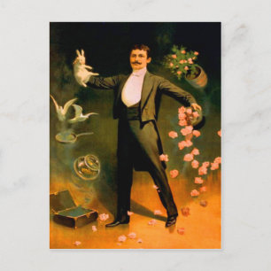 Vintage Magician Rabbits Roses Doves Magic Tricks Postcard
