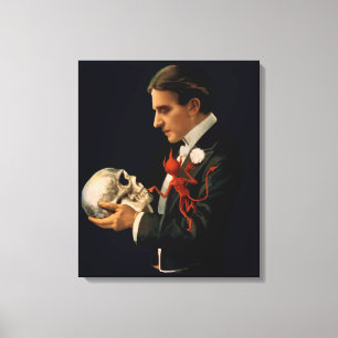 Vintage Magician, Thurston Holding a Human Skull Canvas Print