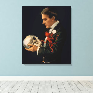 Vintage Magician, Thurston Holding a Human Skull Canvas Print