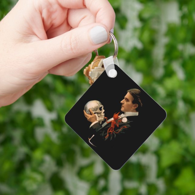Vintage Magician, Thurston Holding a Human Skull Keychain (Hand)