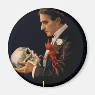 Vintage Magician, Thurston Holding a Human Skull Magnet