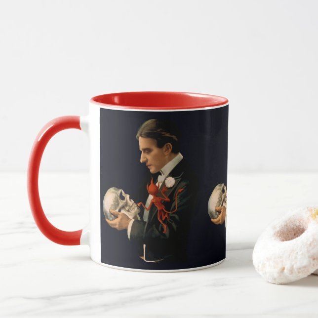 Vintage Magician, Thurston Holding a Human Skull Mug (With Donut)