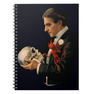 Vintage Magician, Thurston Holding a Human Skull Notebook