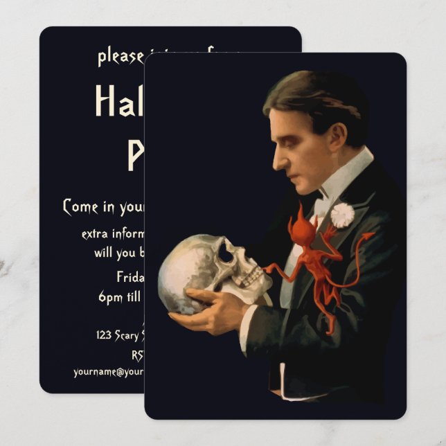 Vintage Magician Thurston & Human Skull Halloween Invitation (Front/Back)