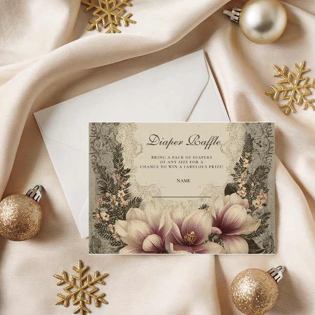 Vintage Magnolia Baby Shower Diapper Raffle Enclosure Card (Creator Uploaded)