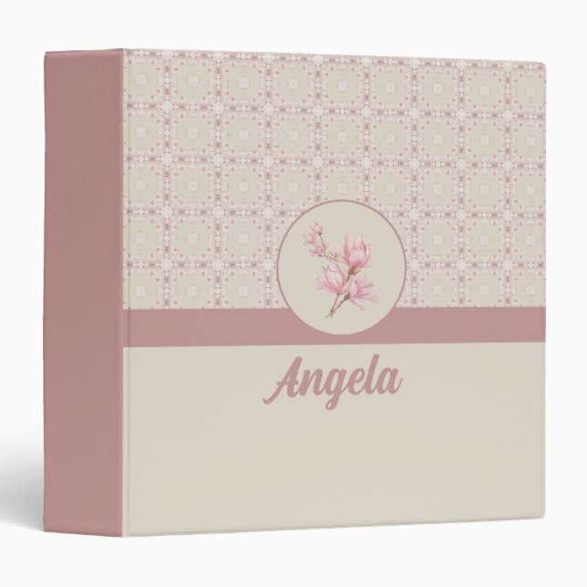 Vintage Magnolia Beige Ephemera Pattern Binder (Front/Spine)