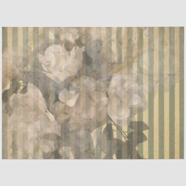 Vintage magnolia bouquet on stripes decoupage tissue paper (Front)