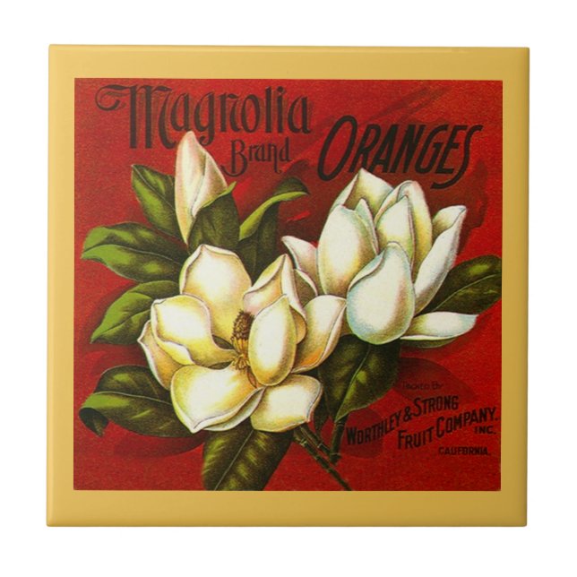 Vintage Magnolia Citrus Orange Crate label Tile (Front)