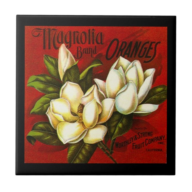 Vintage Magnolia Citrus Orange Crate label Tile (Front)