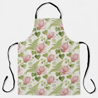 Vintage Magnolia & Fern Watercolor Floral Apron