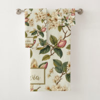 Vintage Magnolia Flower Blossom Leave Pattern