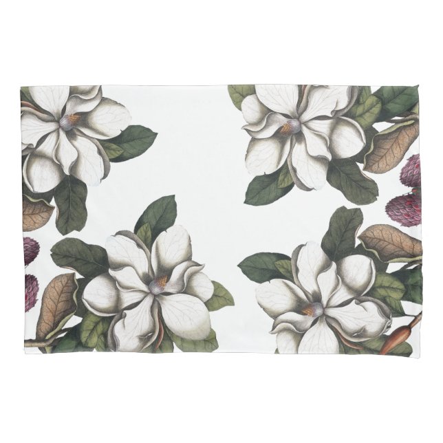 Vintage Magnolia Flower Blossoms Pillowcase (Front)