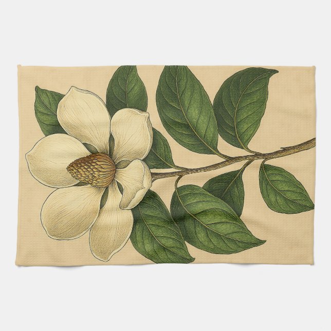 Vintage Magnolia on Weathered Paper Kitchen Towel (Horizontal)