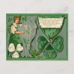 Vintage Maid Harp of Erin St Patrick's Day Card