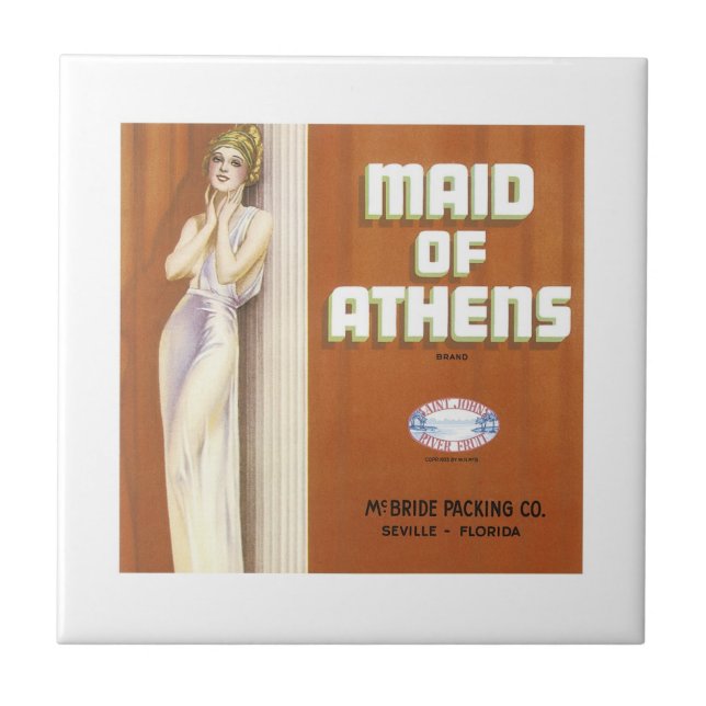Vintage Maid of Athens Fruit Crate Label Tile (Front)