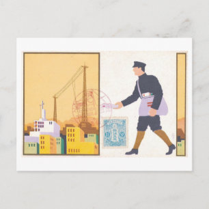 Vintage Mail Carrier, 1922, Japan Postcard