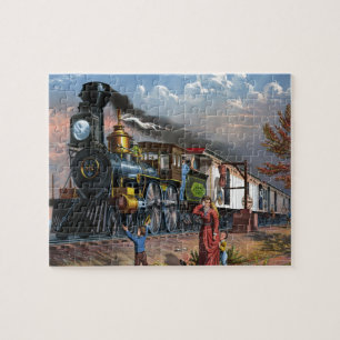 Vintage Mail Train Travel Illustration Art Jigsaw Puzzle