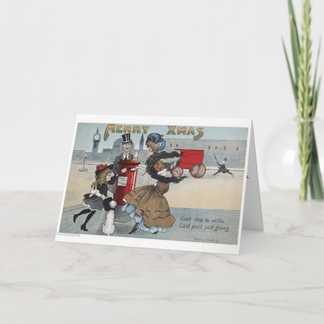 Vintage - Mailing Christmas Wishes, Holiday Card (Front)