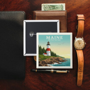  Vintage Maine 2 Inch Square Button