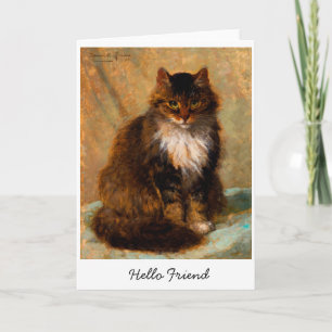 Vintage Maine Coon Cat Art Hello Friend Card