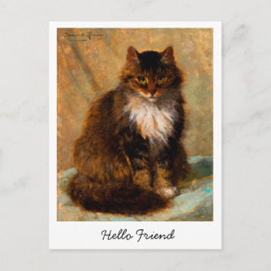 Vintage Maine Coon Cat Art Hello Friend          Postcard
