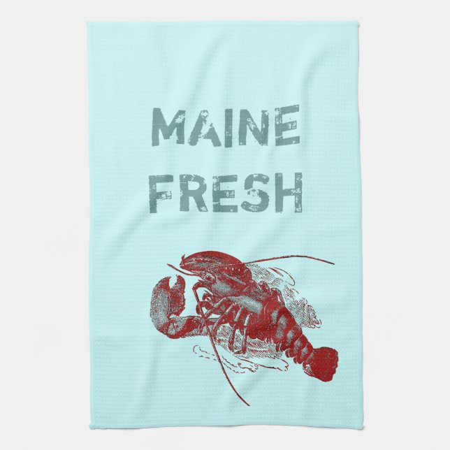 Vintage Maine Fresh Lobster Kitchen Towel (Vertical)