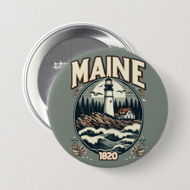 Vintage Maine Lighthouse 3 Inch Round Button (Front & Back)
