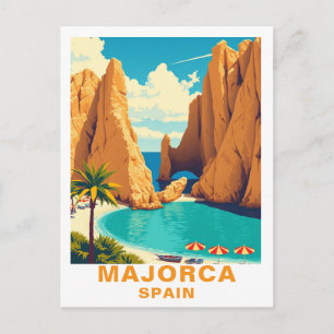 Vintage Majorca, Spain Beach Travel Postcard