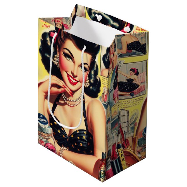 Vintage Make-up Pin up Medium Gift Bag (Front Angled)