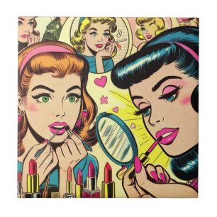 Vintage Makeup Girls Comics Tile