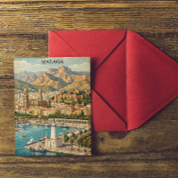 Vintage Malaga Spain Travel Artwork