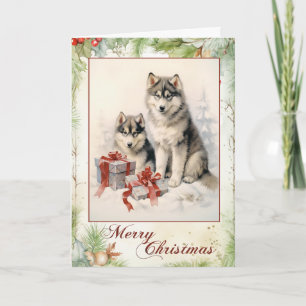 Vintage Malamute Christmas Holiday Card