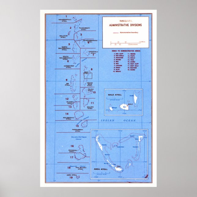 Vintage Maldives Map (1977) Poster (Front)