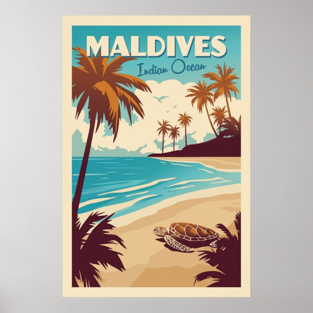 Vintage Maldives Sea Turtle Poster (Front)
