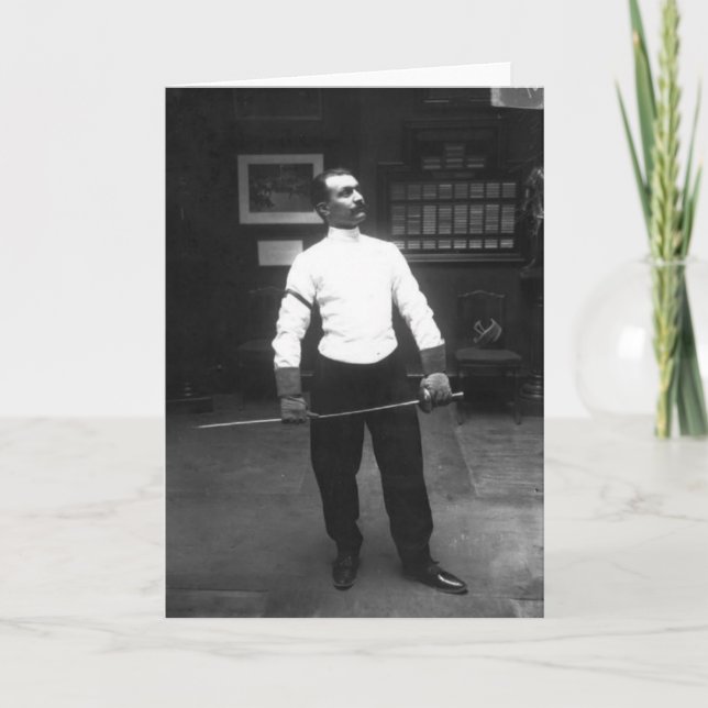 Vintage Male Foil Fencer Note Card (Front)