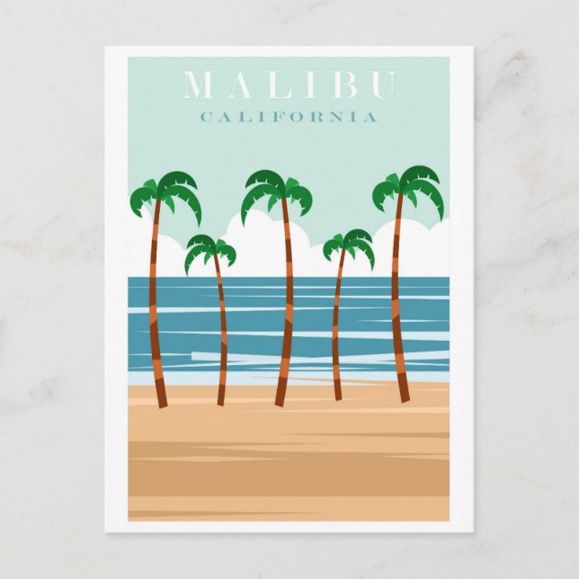 Vintage Malibu California Beach Travel Postcard (Front)