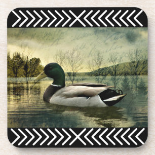 Vintage Mallard Duck Weathered Postcard  Coaster