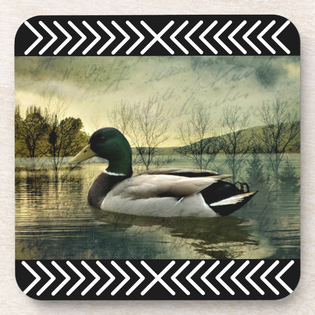 Vintage Mallard Duck Weathered Postcard  Coaster (Front)